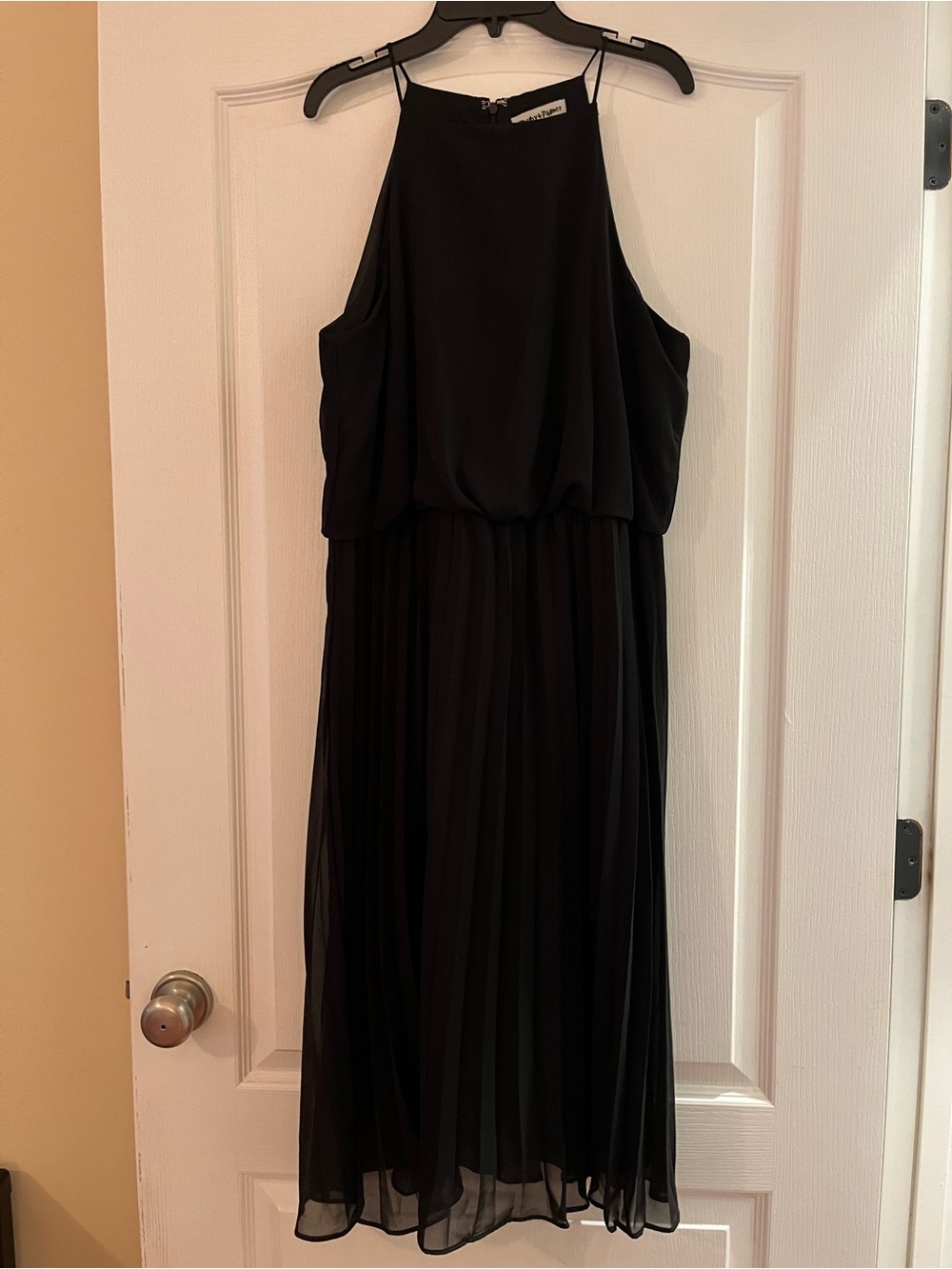Shelby & Palmer Black Pleated Halter Midi Dress